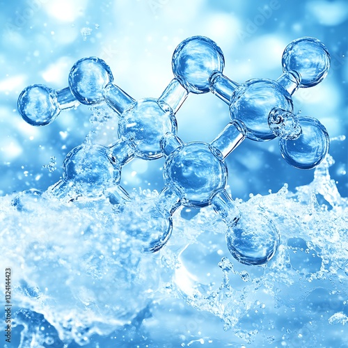 Wallpaper Mural A molecular structure submerged amidst vibrant blue splashing water Torontodigital.ca