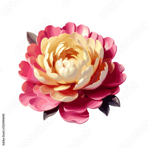 Stylized peony flower with vibrant pink and yellow petals