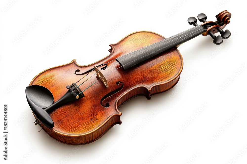 Fototapeta premium A finely crafted violin rests elegantly, highlighting its intricate design and tones isolated on transparent background