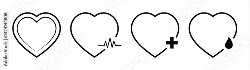Heart Icons Representing Health, Medicine, and Life Vector Illustration