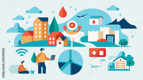 In response to natural disasters a government utilizes data on disaster risk and vulnerability to create preparedness plans and allocate resources for relief efforts.. Vector illustration