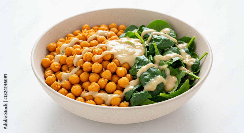 Roasted Chickpeas and Spinach Salad Bowl with Tahini Dressing Healthy Vegan Meal Roasted Chickpeas and Spinach Salad Bowl with Tahini Dressing Healthy Vegan Meal
