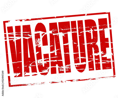 Digital composite...Red rubber stamp effect with the word vacature (vacancy in Dutch) in impact font lettering. 