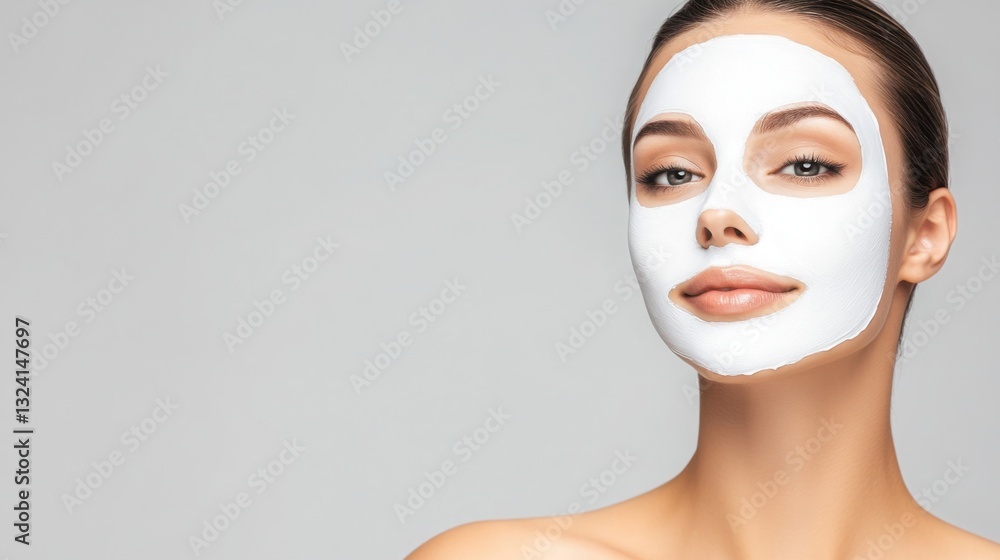 A luminous portrait of a woman with a creamy white hydrating face mask, giving her a refreshed and dewy appearance A luminous portrait of a woman with a creamy white hydrating face mask, giving her a refreshed and dewy appearance