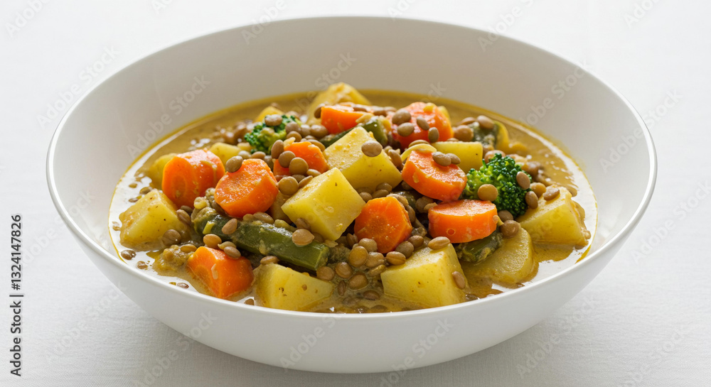 Delicious Lentil and Vegetable Curry in Bowl Healthy Vegetarian Meal Delicious Lentil and Vegetable Curry in Bowl Healthy Vegetarian Meal