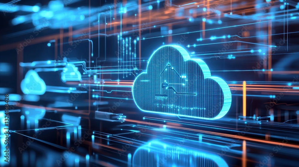 Futuristic cloud computing and digital technology concept with data analytics symbols Representation of modern information technology online data storage virtual infrastructure Futuristic cloud computing and digital technology concept with data analytics symbols Representation of modern information technology online data storage virtual infrastructure