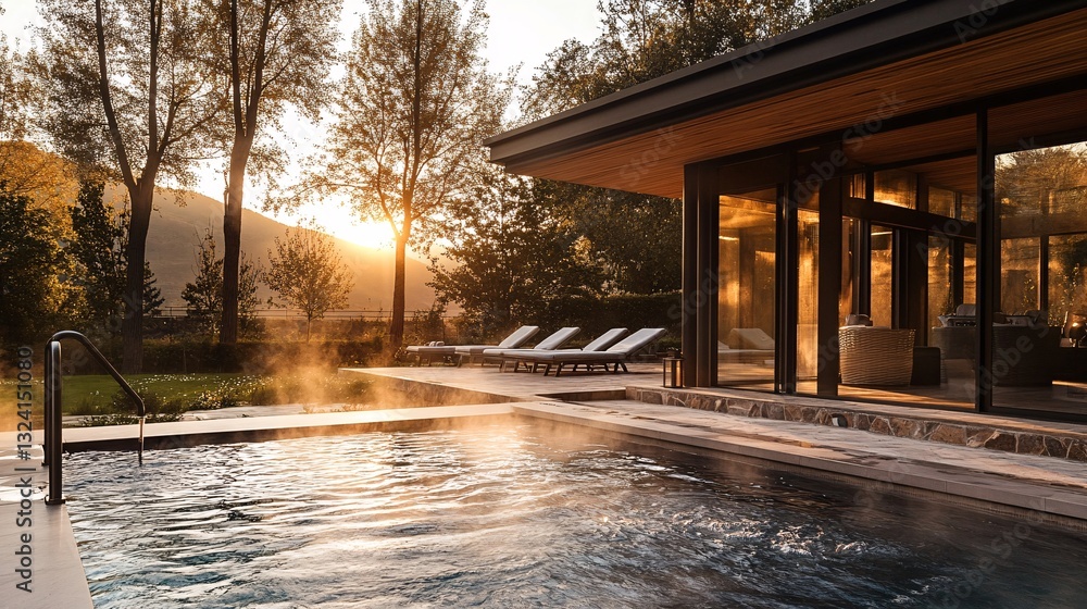 Obraz premium Serene Paradise: Luxury Wellness Retreat with Outdoor Spa and Natural Hot Springs