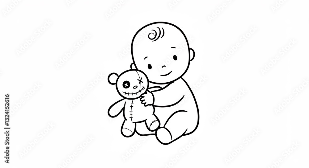 Sweet Baby Gently Holds Stitched Toy Bear. AI Generated Sweet Baby Gently Holds Stitched Toy Bear. AI Generated