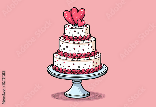 Sweeten Any Occasion: Indulge in a Deliciously Layered Cake, Featuring Pink Accents, Playful Sprinkles, and Lovable Heart Decorations, Ideal for Birthdays or Romantic Celebrations.

