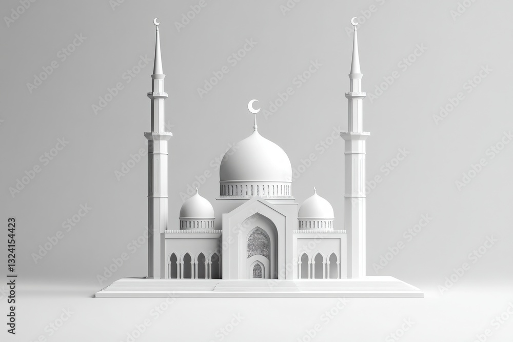 Naklejka premium Minimalist monochromatic mosque model with crescent moon finials