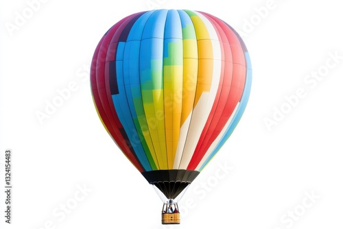 A vibrant hot air balloon floats gracefully against a clear blue sky at dawn in the countryside isolated on transparent background