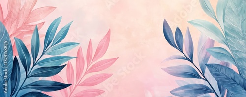Vibrant Tropical Leaves Background with Soft Pastel Colors for Creative Designs