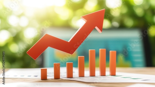 Close-up of a Upward arrow graph on a digital screen with financial charts, Symbolizes rising earnings, rising financials, and market analysis concepts.
