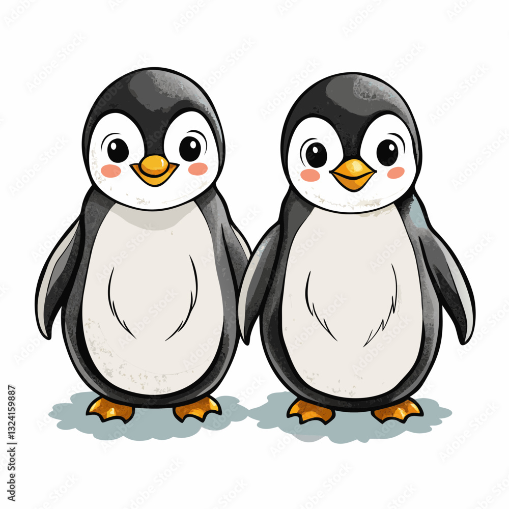 Fototapeta premium Cute Baby Penguin Watercolor Illustration – Adorable Penguin on White Background.