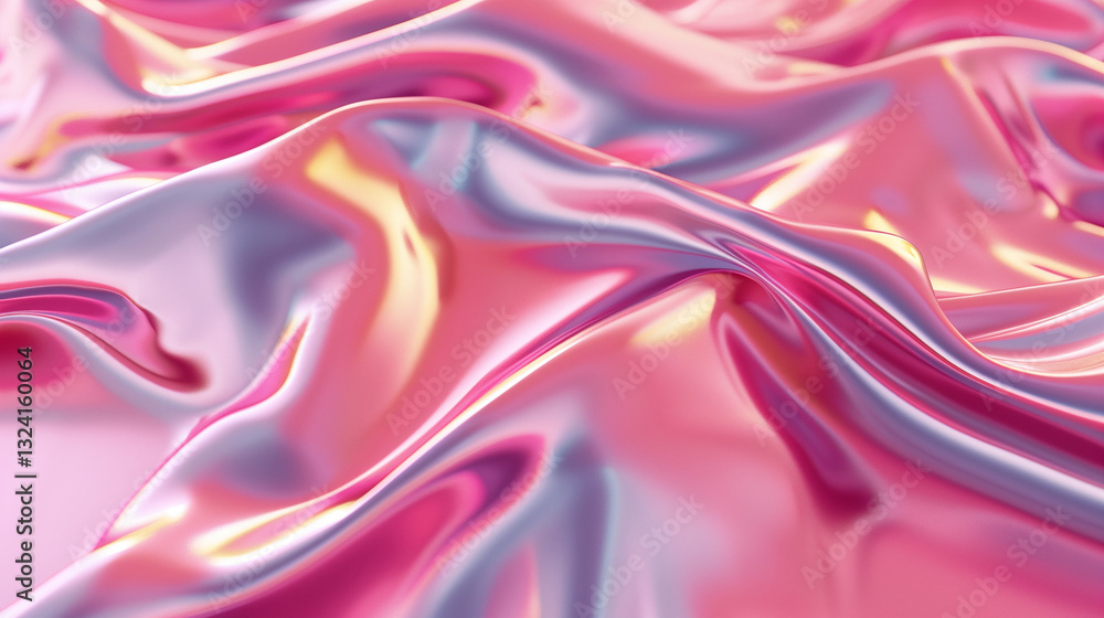 Fototapeta premium Abstract wavy metallic liquid texture. Glossy fluid holographic chrome texture. 3D rendering. Design element for backgrounds, wallpapers, and posters.