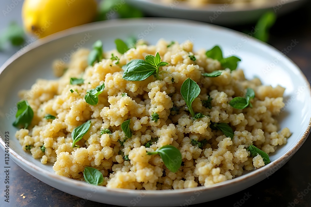 Culinary delight lemon herb couscous home kitchen food photography natural lighting Culinary delight lemon herb couscous home kitchen food photography natural lighting