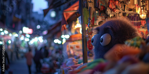 Fuzzy Purple Toy at Night Market Stall