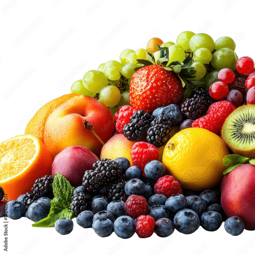 Fresh fruits and berries isolated on transparent PNG, background Fresh fruits and berries isolated on transparent PNG, background
