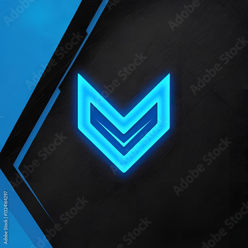 Glowing blue abstract shape, dark grainy black blue background, noise texture futuristic dynamic poster header cover wallpaper banner backdrop design arrow and point, square 