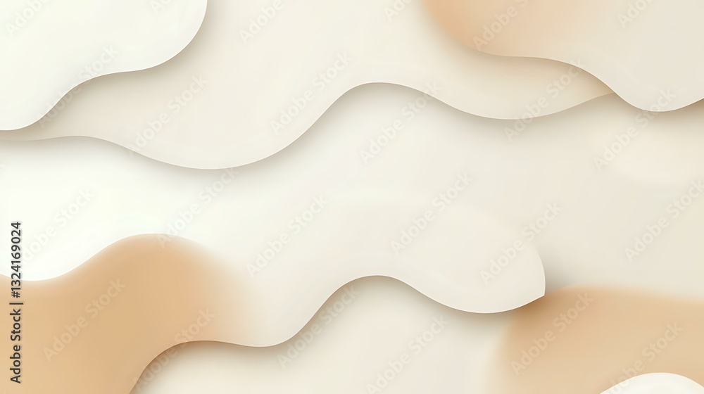 Fototapeta premium Elegant wavy layers in cream and beige tones create soft abstract background with depth and shadow effects, suitable for modern minimalist designs and presentations.