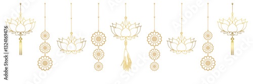 Happy Vesak Day with Lotus Flower and Temple line art vector 2