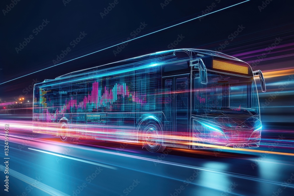 Fototapeta premium Futuristic Bus Design with Stock Market Visuals and Motion Blur