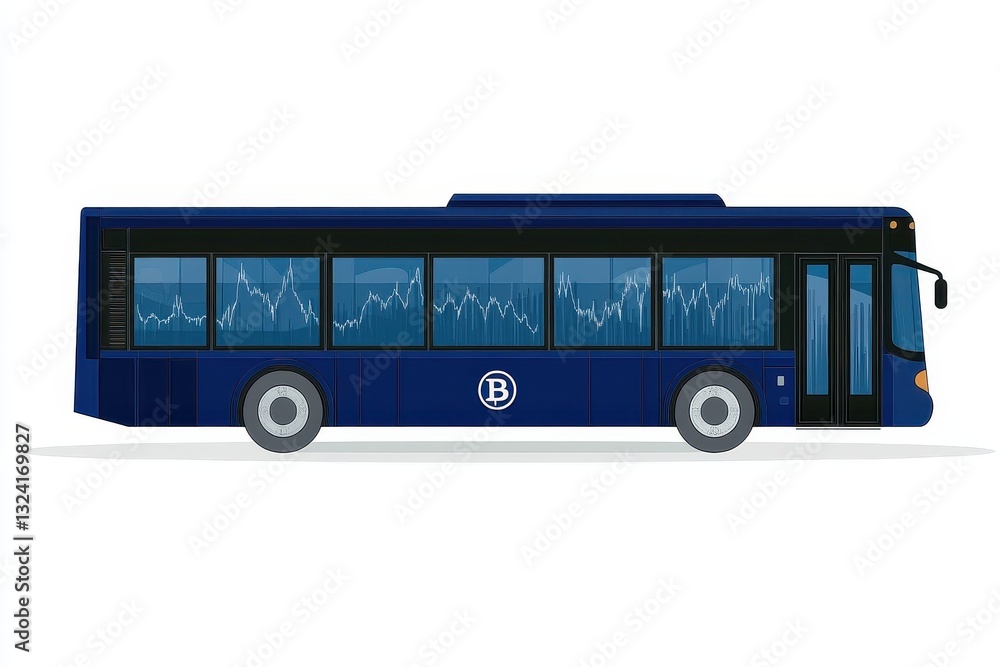 Modern Blue City Bus with Graphical Design Elements and Clean Lines Modern Blue City Bus with Graphical Design Elements and Clean Lines