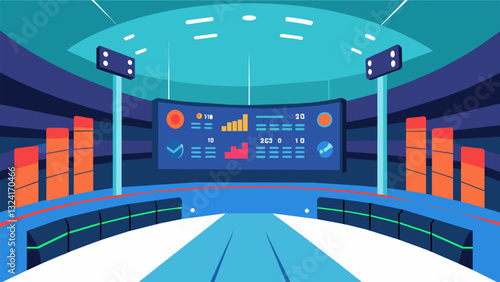 In a sports arena a massive interactive data wall enhances the fan experience by displaying realtime stats and scores from ongoing games creating a sense of excitement and. Vector illustration
