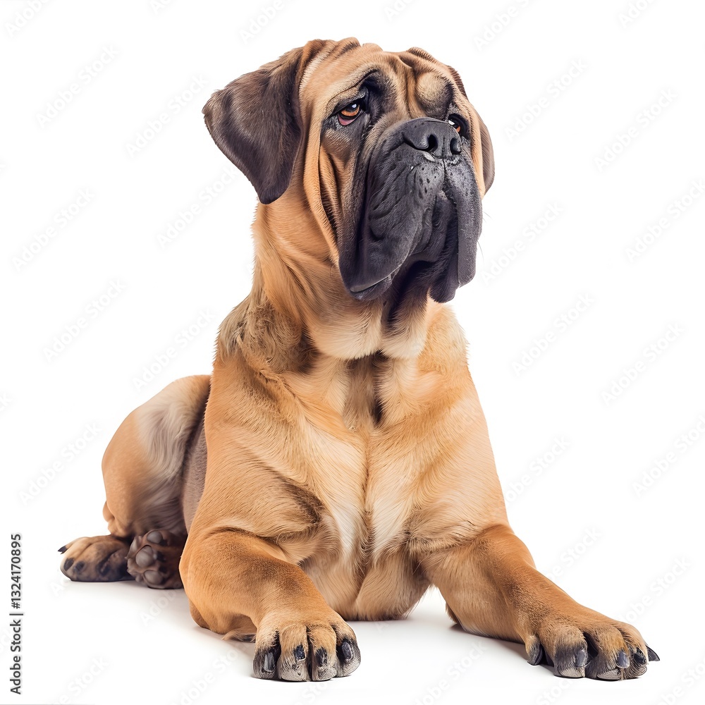 Majestic Bullmastiff Dog Posing Elegantly on White Background Majestic Bullmastiff Dog Posing Elegantly on White Background