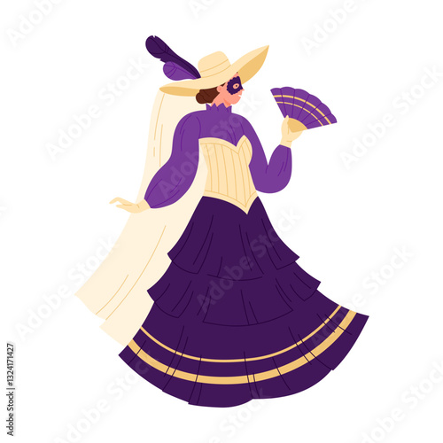 A stylish woman dressed elegantly in a purple gown, representing timeless classic beauty and sophistication