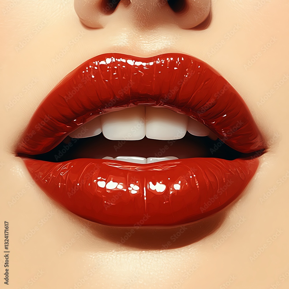 Obraz premium Artistic close-up of beautifully painted glossy red lips image