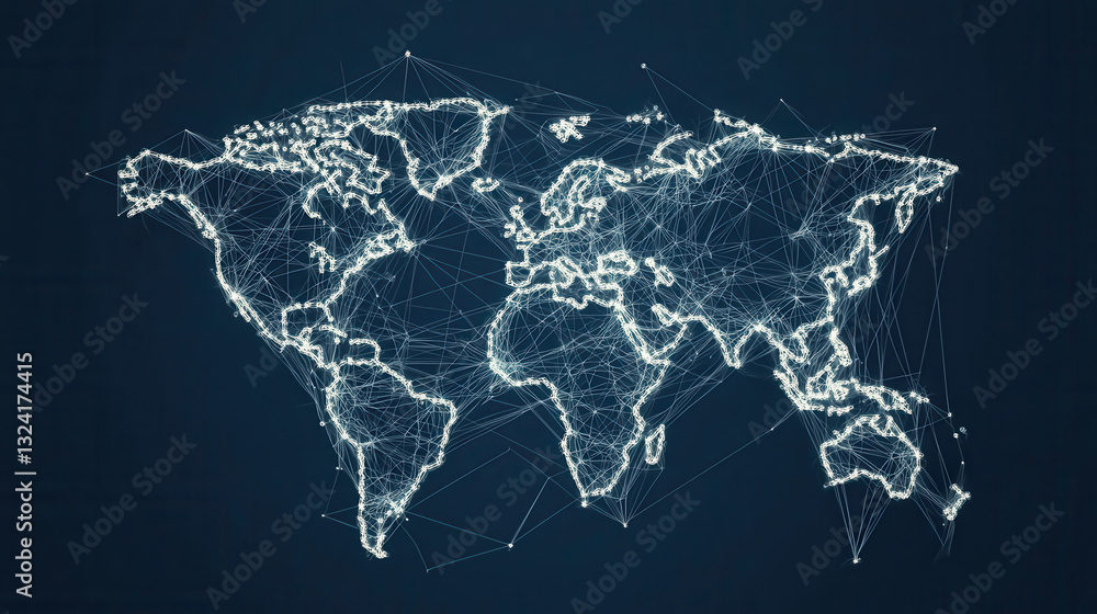Fototapeta premium clean and modern visual of global data network, showcasing interconnected nodes across world