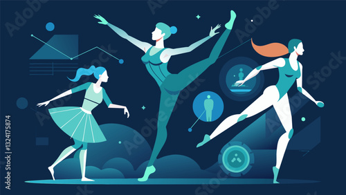 In a stunning display of athleticism and grace dancers showcase their skills and the power of technology in a performance influenced by motion capture data.. Vector illustration