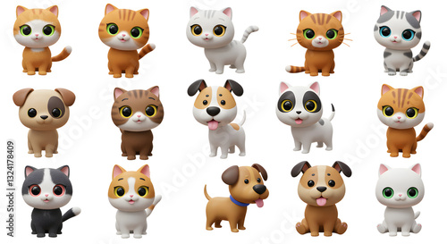 Adorable Collection of Cartoon Cats and Dogs
