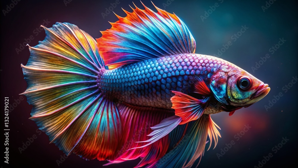 Macro Photography: Luxurious 3D Siamese Fighting Fish, Vibrant Scales & Fins Macro Photography: Luxurious 3D Siamese Fighting Fish, Vibrant Scales & Fins