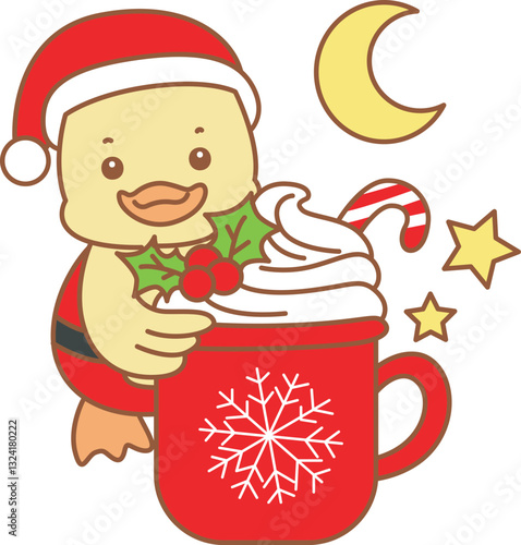 Cute Duck christmas vector icon. Funny baby Duck animal series christmas illustration.