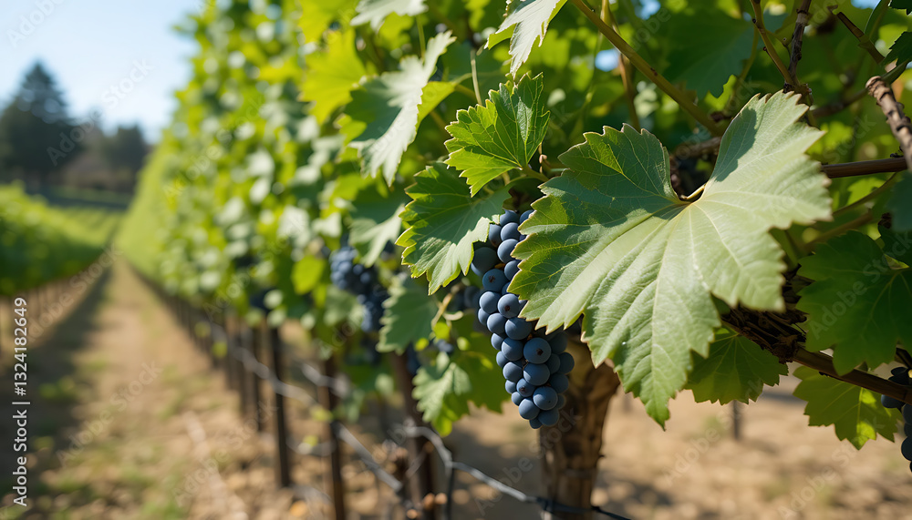 Fototapeta premium the first leaves of grapes in spring in the vineyard vineyard in autumn
