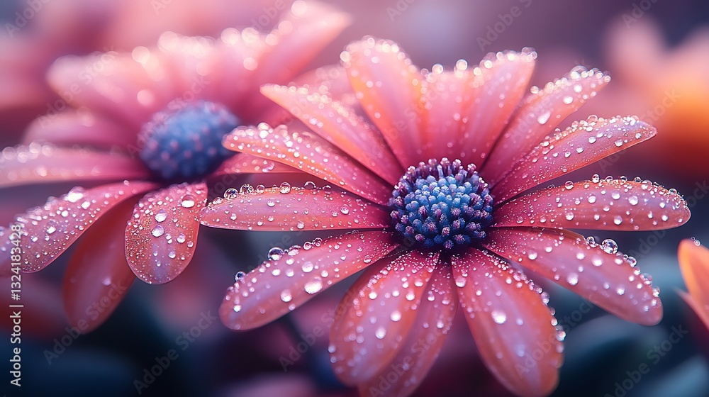 Beautiful close up of pink daisies with fresh dewdrops on petals Beautiful close up of pink daisies with fresh dewdrops on petals