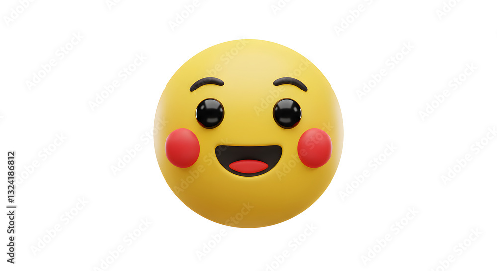 Fototapeta premium Smiling 3D Emoji: Joyful Yellow Face with Red Cheeks