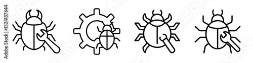 bug fixing icon, bug fixing line art - simple line art of bug fixing, perfect for bug fixing logos and icons