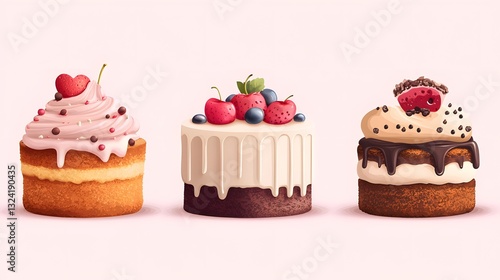 Wallpaper Mural Professional Baked Cakes Poster Illustration on Isolated Background for Bakery Promotion Torontodigital.ca