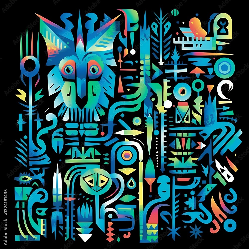 Abstract Wolf Pixel Art in Teal and Blue Abstract Wolf Pixel Art in Teal and Blue