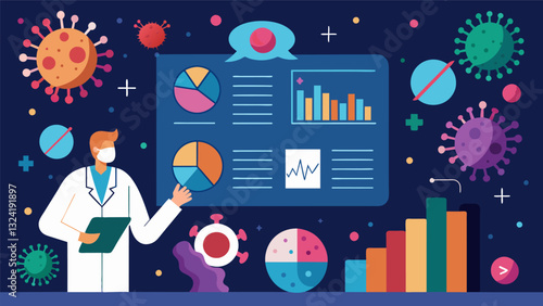 In a medical journal a data visualization of the spread of infectious diseases shows how quickly and effectively epidemics can escalate without proper preventative measures.. Vector illustration