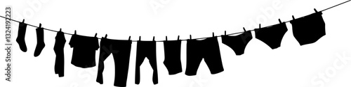 clean clothes drying on a clothesline outside vector isolated
