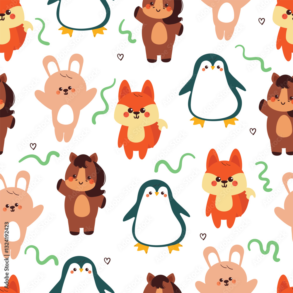 Naklejka premium seamless pattern cute cartoon animals. animal pattern for wallpaper, background and gift wrap paper