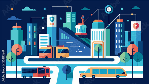 Realtime data from public transportation systems has allowed planners to optimize routes schedules and capacity leading to more efficient and accessible public transportation. Vector illustration