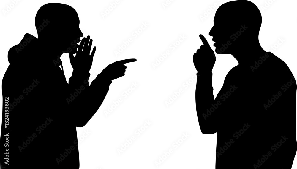 Silhouette of two men gossiping or fighting Silhouette of two men gossiping or fighting