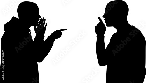 Silhouette of two men gossiping or fighting