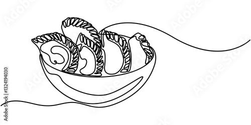 Indian Sweet (Gujia) Icon In Stroke Style, Delicious gujiya continuous one line drawing.