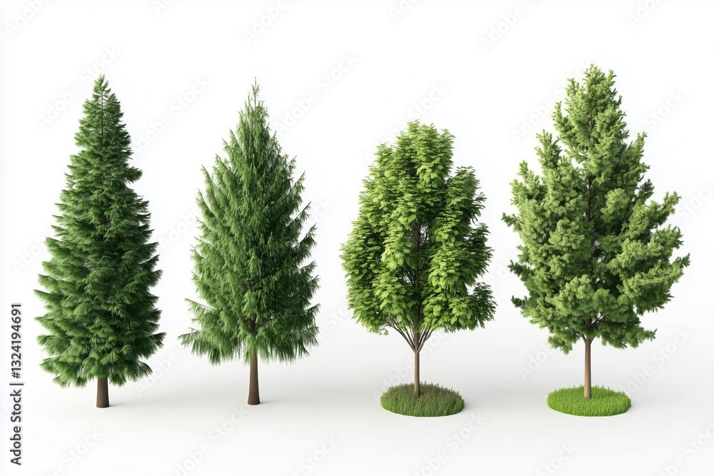 3d realistic green trees collection isolated on white background 3d realistic green trees collection isolated on white background